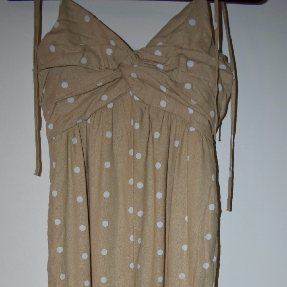 Old Navy Tan jumper with White Polka Dots